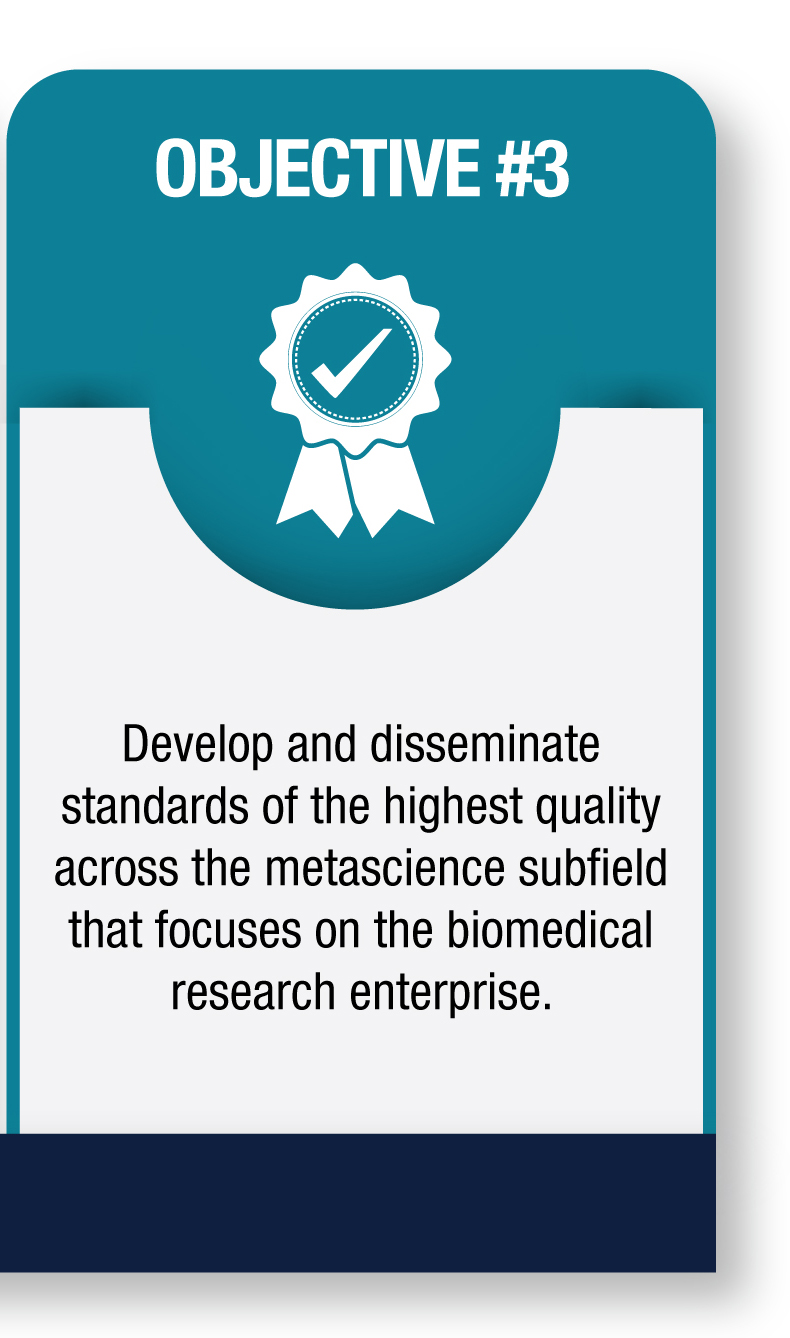 Objective #3: Develop and disseminate standards of the highest quality across the metascience subfield that focuses on the biomedical research enterprise.