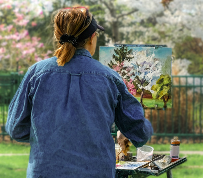 A woman is painting