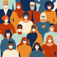 Illustration of diverse people wearing masks over their mouths