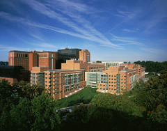 Aerial view of the Mark O. Hatfield Clinical Research Center (Building 10), NIH Campus, Bethesda, MD