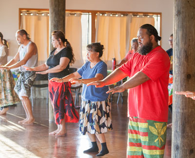 Group of Native American's hula dancing