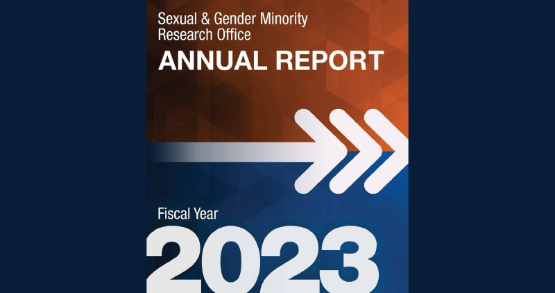 Cover of the FY 2023 Annual Report orange and blue background with big white text in foreground and a giant arrow pointing to the right direction