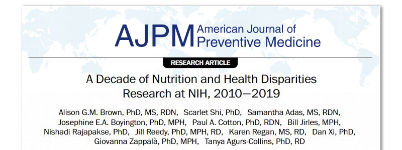 Screenshot of the research article titled, A Decade of Nutrition and Health Disparities Research at NIH, 2010–2019